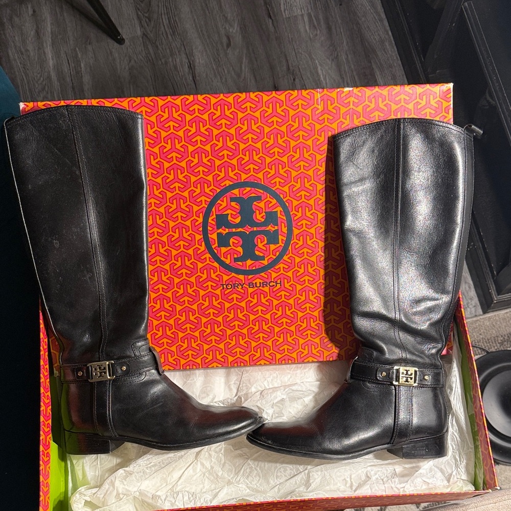 Tory Burch Black Leather Tall Boots